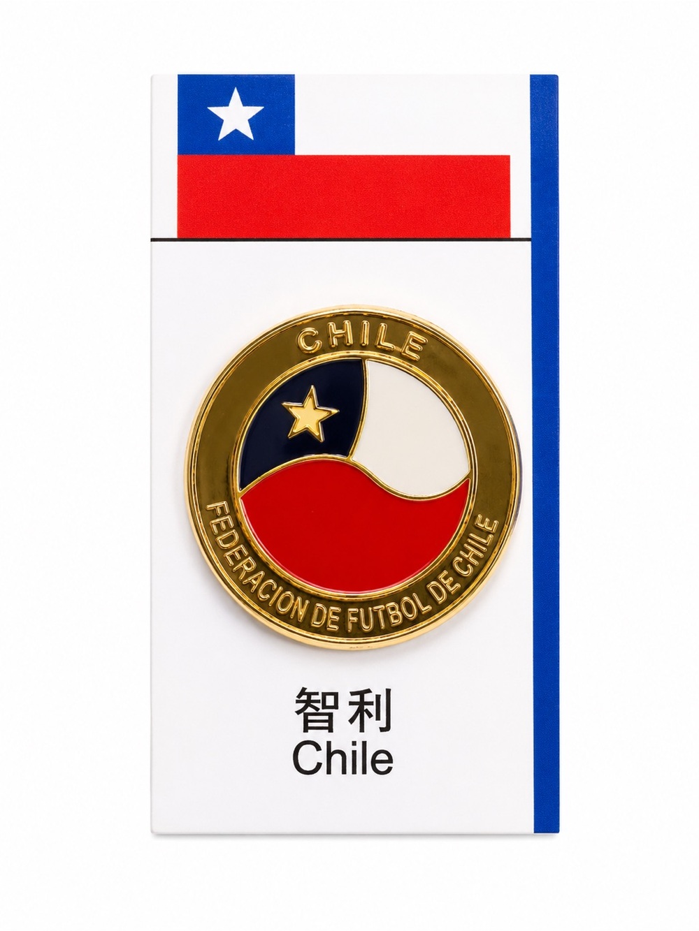 Chile Football Federation Gold Enamel Pin - Red, White, Blue